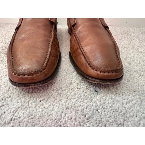 Salvatore Ferrragamo Mens Brown Leather Slip On Loafers Size 8 Made In Italy