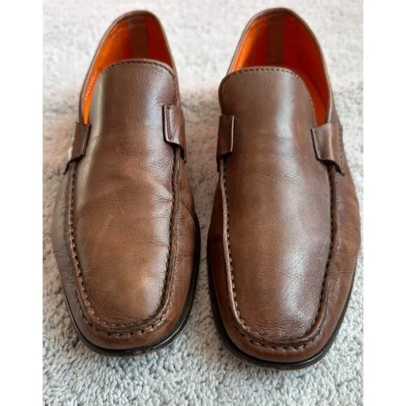 Salvatore Ferrragamo Mens Brown Leather Slip On Loafers Size 8 Made In Italy