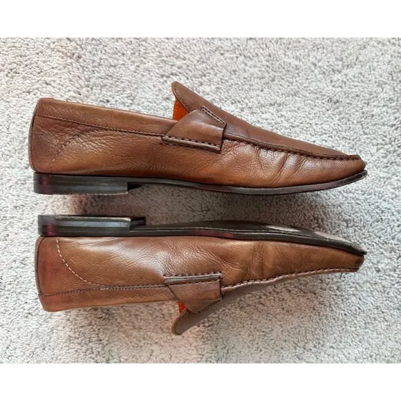 Salvatore Ferrragamo Mens Brown Leather Slip On Loafers Size 8 Made In Italy