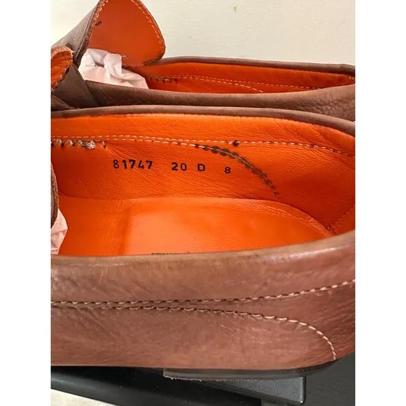 Salvatore Ferrragamo Mens Brown Leather Slip On Loafers Size 8 Made In Italy