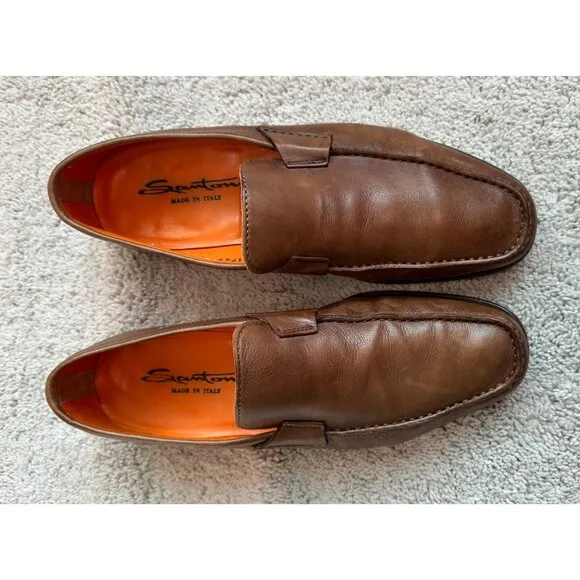 Salvatore Ferrragamo Mens Brown Leather Slip On Loafers Size 8 Made In Italy
