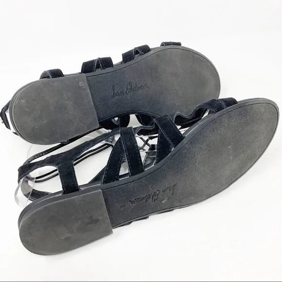Sam Edelman Black Suede Lace Up Caged Sandals Sz 8