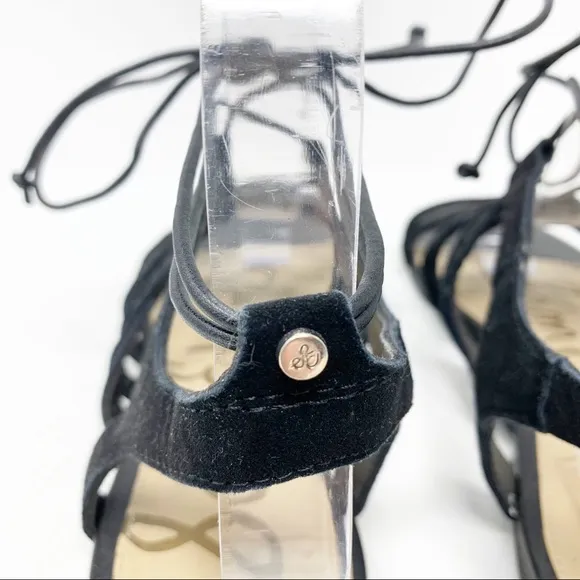 Sam Edelman Black Suede Lace Up Caged Sandals Sz 8