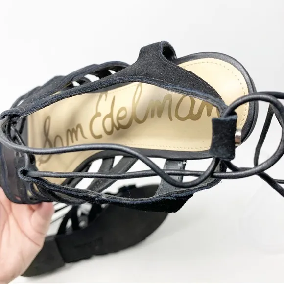 Sam Edelman Black Suede Lace Up Caged Sandals Sz 8
