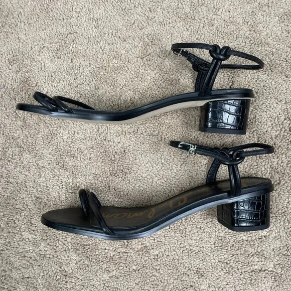 Sam Edelman Isle Sandals Womens 10 Black Leather Block Heel Strappy Toe Loop