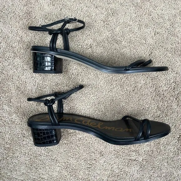Sam Edelman Isle Sandals Womens 10 Black Leather Block Heel Strappy Toe Loop