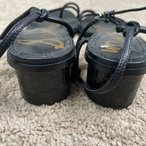 Sam Edelman Isle Sandals Womens 10 Black Leather Block Heel Strappy Toe Loop