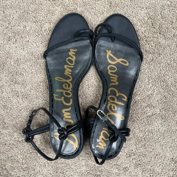Sam Edelman Isle Sandals Womens 10 Black Leather Block Heel Strappy Toe Loop