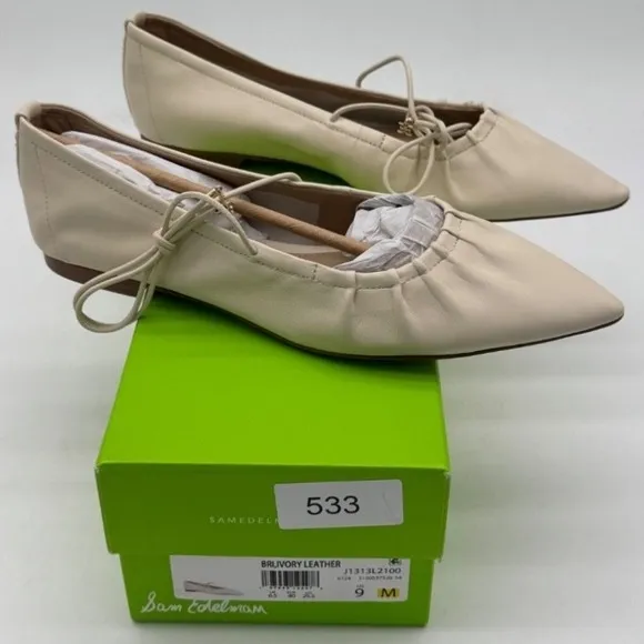 Sam Edelman Leather Ballet Flats‎ Pointed Toe Dressy Beige Size 9M