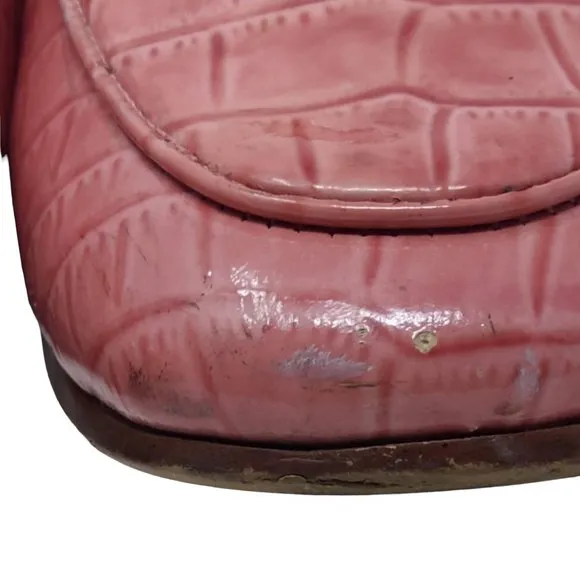 SAM EDELMAN Loraine Croc Embossed Horse Bit Loafers In Pink Rose Women's 6.5M