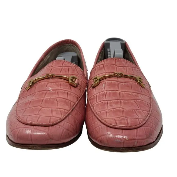 SAM EDELMAN Loraine Croc Embossed Horse Bit Loafers In Pink Rose Women's 6.5M