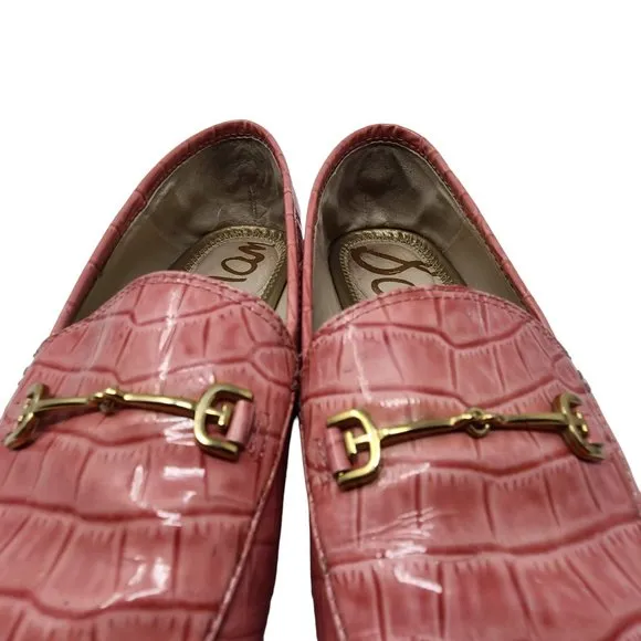 SAM EDELMAN Loraine Croc Embossed Horse Bit Loafers In Pink Rose Women's 6.5M