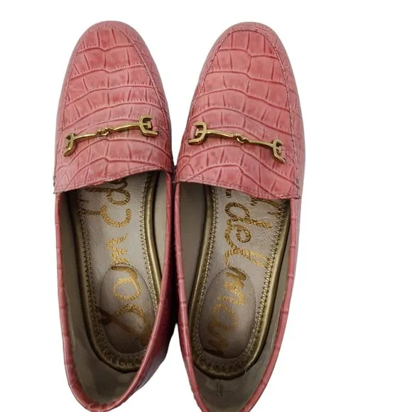 SAM EDELMAN Loraine Croc Embossed Horse Bit Loafers In Pink Rose Women's 6.5M