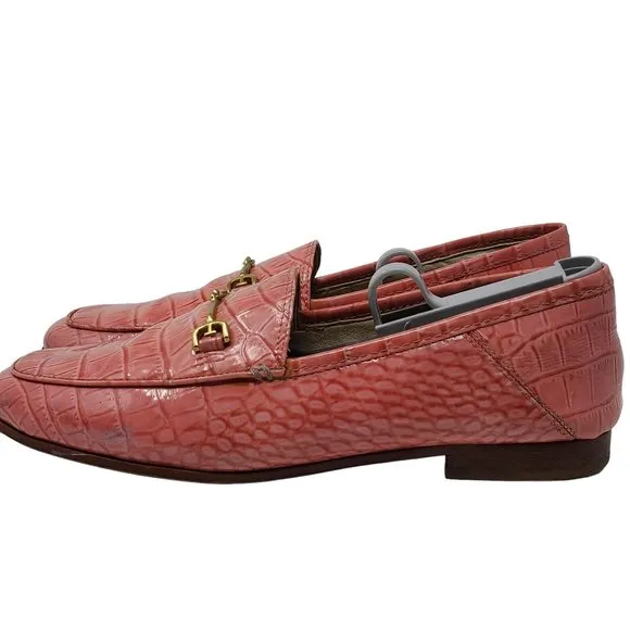 SAM EDELMAN Loraine Croc Embossed Horse Bit Loafers In Pink Rose Women's 6.5M