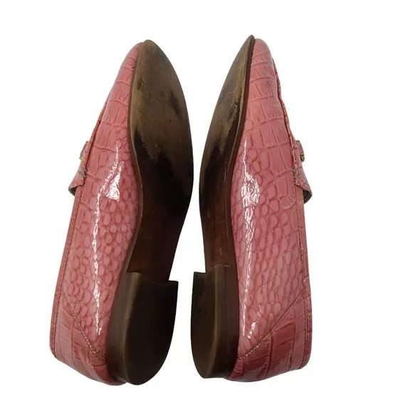 SAM EDELMAN Loraine Croc Embossed Horse Bit Loafers In Pink Rose Women's 6.5M