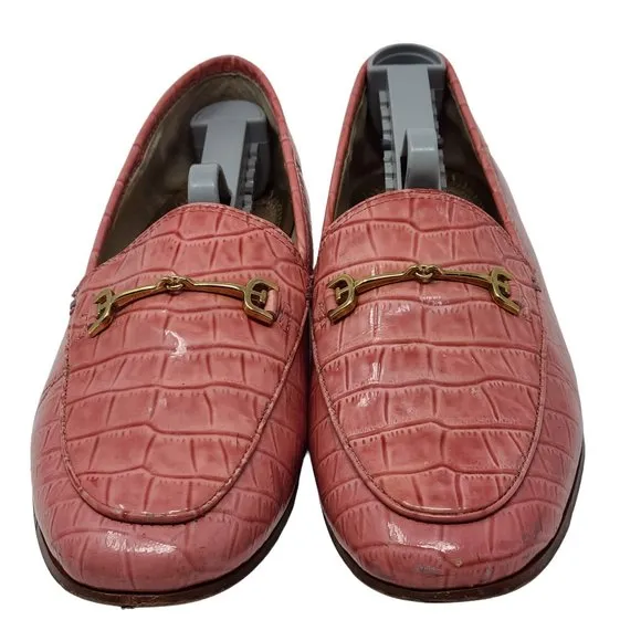 SAM EDELMAN Loraine Croc Embossed Horse Bit Loafers In Pink Rose Women's 6.5M