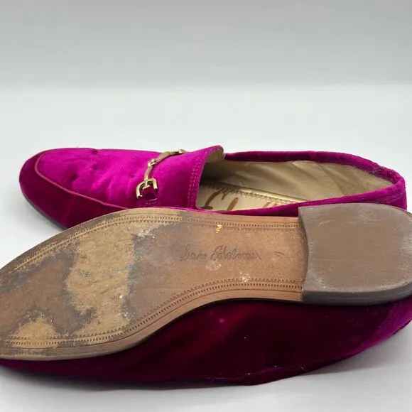 SAM EDELMAN Loraine Horsebit Loafers Raspberry Velvet Sz 7