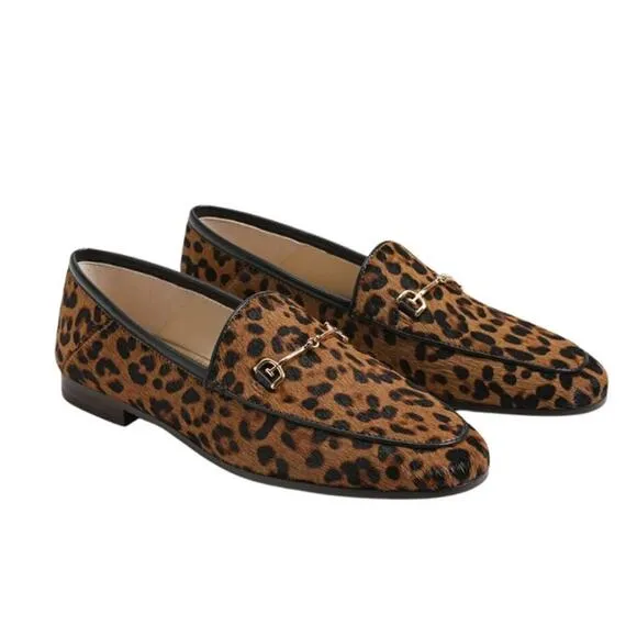 Sam Edelman Womens 9M Tan Leopard Brahma Hair Loraine Bit Loafers Slip On T4-1