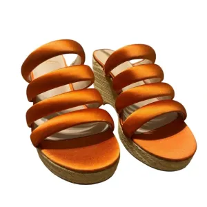 Sam Edelman Yuki Cali Orange Open Toe Slip On Strappy Wedge Heeled Sandals