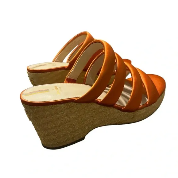 Sam Edelman Yuki Cali Orange Open Toe Slip On Strappy Wedge Heeled Sandals