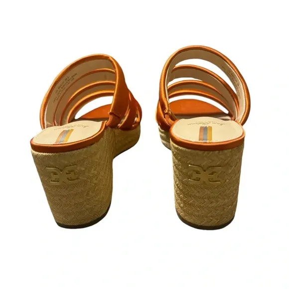 Sam Edelman Yuki Cali Orange Open Toe Slip On Strappy Wedge Heeled Sandals