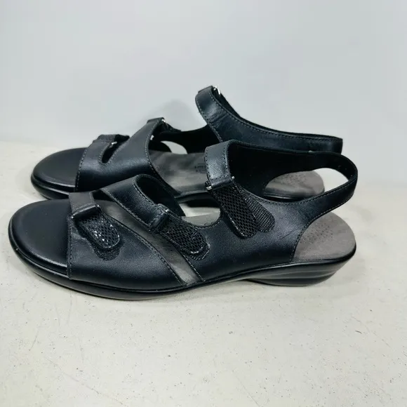 SAS Black Leather Strappy Sandals Women's 9 N