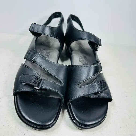 SAS Black Leather Strappy Sandals Women's 9 N