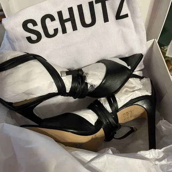 Schutz Bryce Leather Strappy Lace-Up Open Toe Sandals Black Size 9.5 New In Box