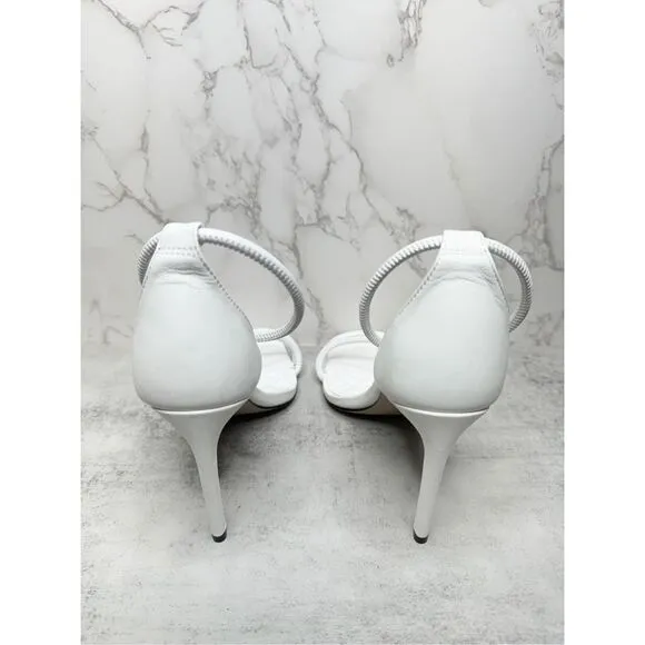 SCHUTZ Dress Sandals Size 8B White Leather Open Square Toe Strappy Stiletto Heel