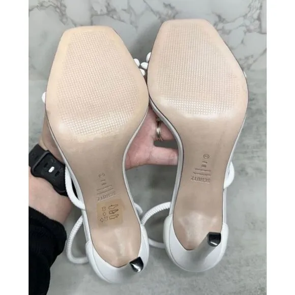 SCHUTZ Dress Sandals Size 8B White Leather Open Square Toe Strappy Stiletto Heel