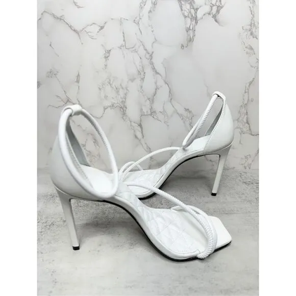 SCHUTZ Dress Sandals Size 8B White Leather Open Square Toe Strappy Stiletto Heel