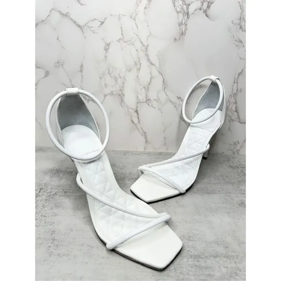 SCHUTZ Dress Sandals Size 8B White Leather Open Square Toe Strappy Stiletto Heel