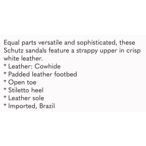 SCHUTZ Dress Sandals Size 8B White Leather Open Square Toe Strappy Stiletto Heel