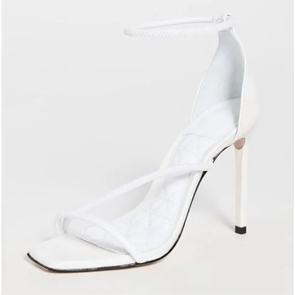 SCHUTZ Dress Sandals Size 8B White Leather Open Square Toe Strappy Stiletto Heel
