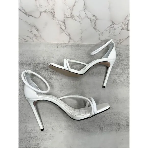 SCHUTZ Dress Sandals Size 8B White Leather Open Square Toe Strappy Stiletto Heel