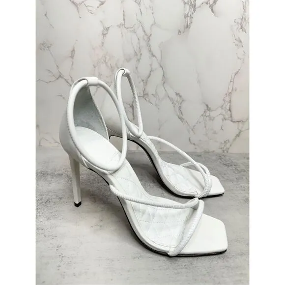 SCHUTZ Dress Sandals Size 8B White Leather Open Square Toe Strappy Stiletto Heel