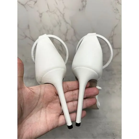 SCHUTZ Dress Sandals Size 8B White Leather Open Square Toe Strappy Stiletto Heel