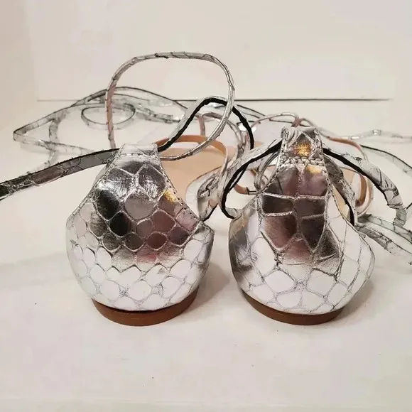 SCHUTZ Krist Flat Sandals in Croc-embossed Metallic Leather 10B