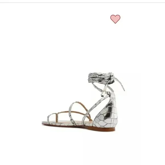 SCHUTZ Krist Flat Sandals in Croc-embossed Metallic Leather 10B