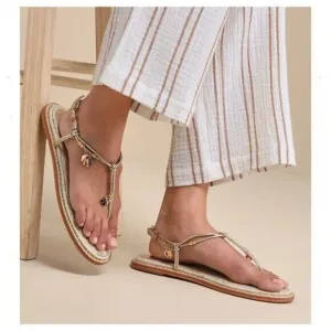 SCHUTZ Mitchell Sandals Gold Strappy thong charm Leather sole 9M NIB