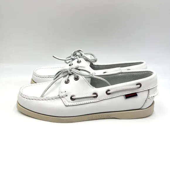 Sebago Docksides Portland Womens Size 10 White Leather Boat Shoes Loafers