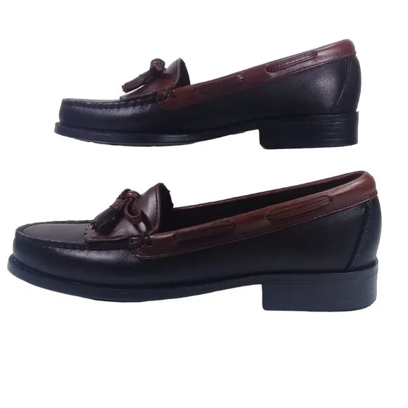 Sebago Women's NEW Kiltie Tassel Black/Brown Moc Loafers Leather 9N