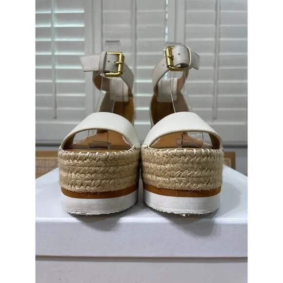 See by Chloé Calf Glyn Espadrille Platform Wedge Sandal Natural Size 5 US 35 EU