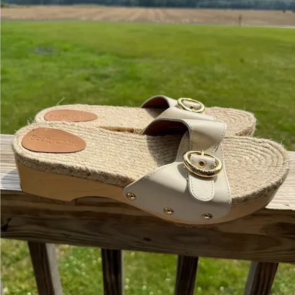 See By Chloe Gold and White Espadrille Shoes