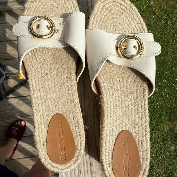 See By Chloe Gold and White Espadrille Shoes