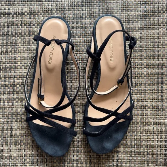 Sergio Rossi black suede strappy sandals