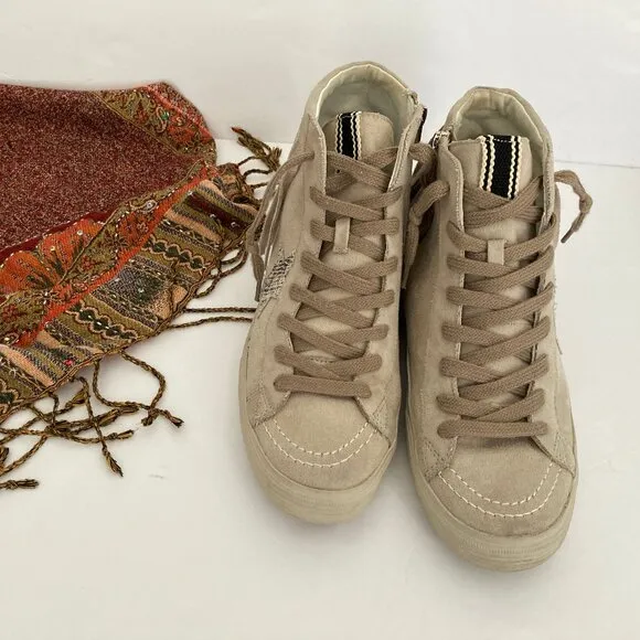 ShuShop Ruth High Top Fringe Zipper Lace Up Grey Suede Sneaker 8.5