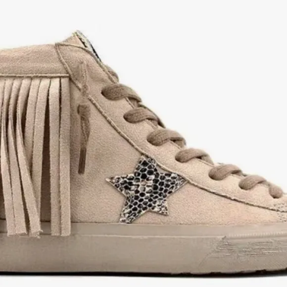 ShuShop Ruth High Top Fringe Zipper Lace Up Grey Suede Sneaker 8.5