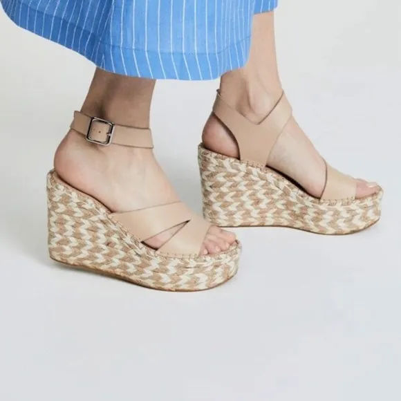 SIGERSON MORRISON Arien platform wedge Espadrille beige leather sandal pumps 7