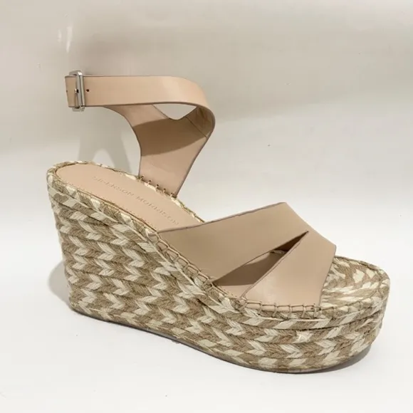 SIGERSON MORRISON Arien platform wedge Espadrille beige leather sandal pumps 7